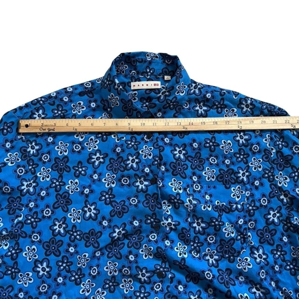 Marni Uniqlo Oversize Linen Floral Pattern Button Shirt Men M Blue Lightweight - Picture 8 of 12